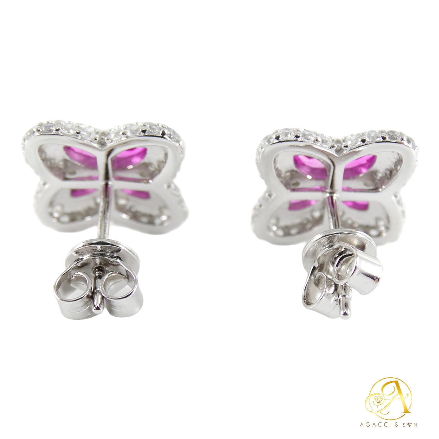 14MM Silver Earrings – Floral Design with Colored Center Eye Stones