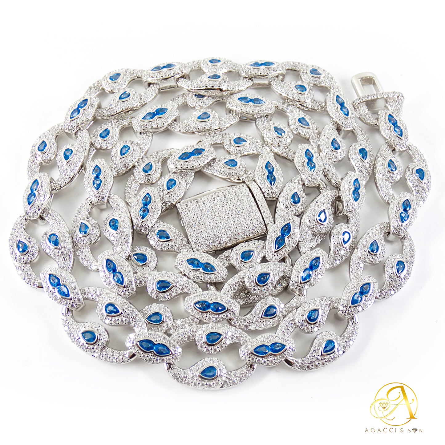 .925 Sterling Silver Necklace with White, Blue, Green, and Red A5 Stones