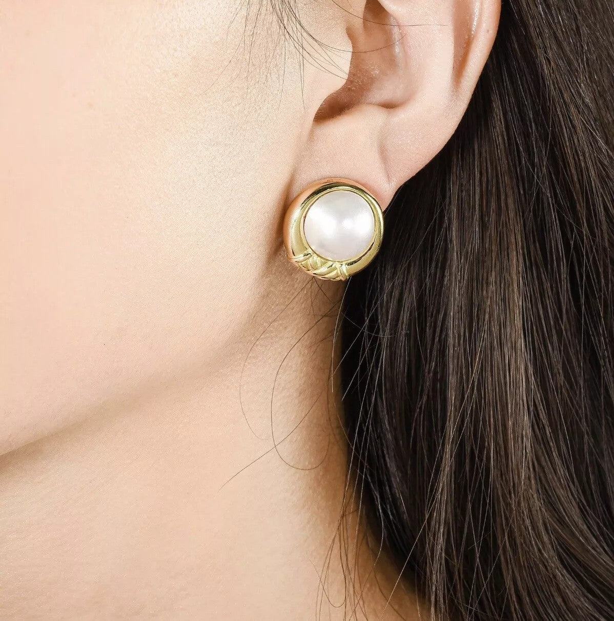 AUTHENTIC VINTAGE TIFFANY & CO 18K YELLOW GOLD MABE PEARL EARRINGS