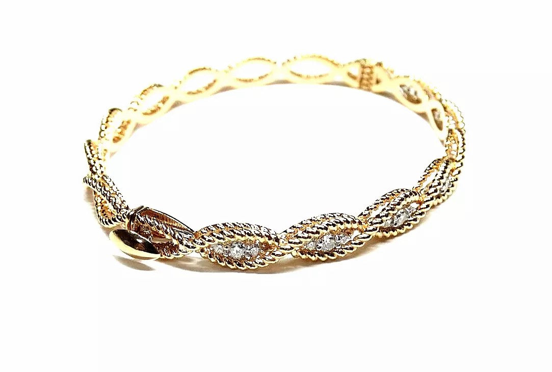 18k Rose Gold Roberto Coin Barocco Diamond Cable Twist Bangle 0.66ct $4900 Re.