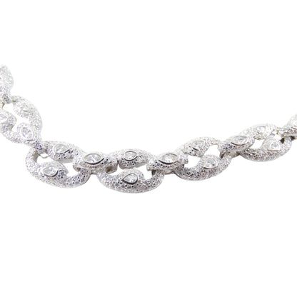 10MM Silver Necklace White Stones, Elegant Twist-Link Design