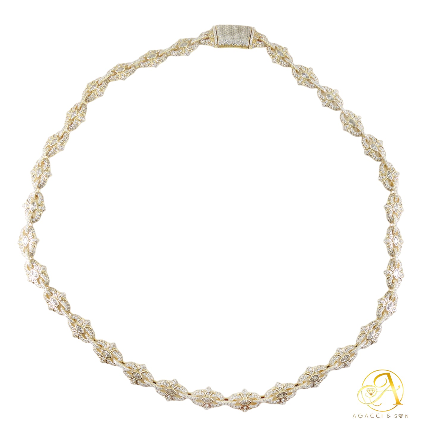 12MM 20 & 24-Inch Gold & Silver with Center Stones Necklace