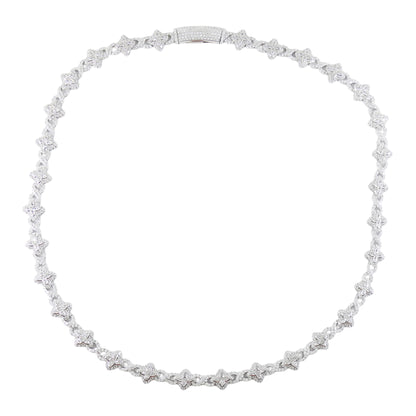 10MM Silver Necklace White Stones, Floral-Inspired Design