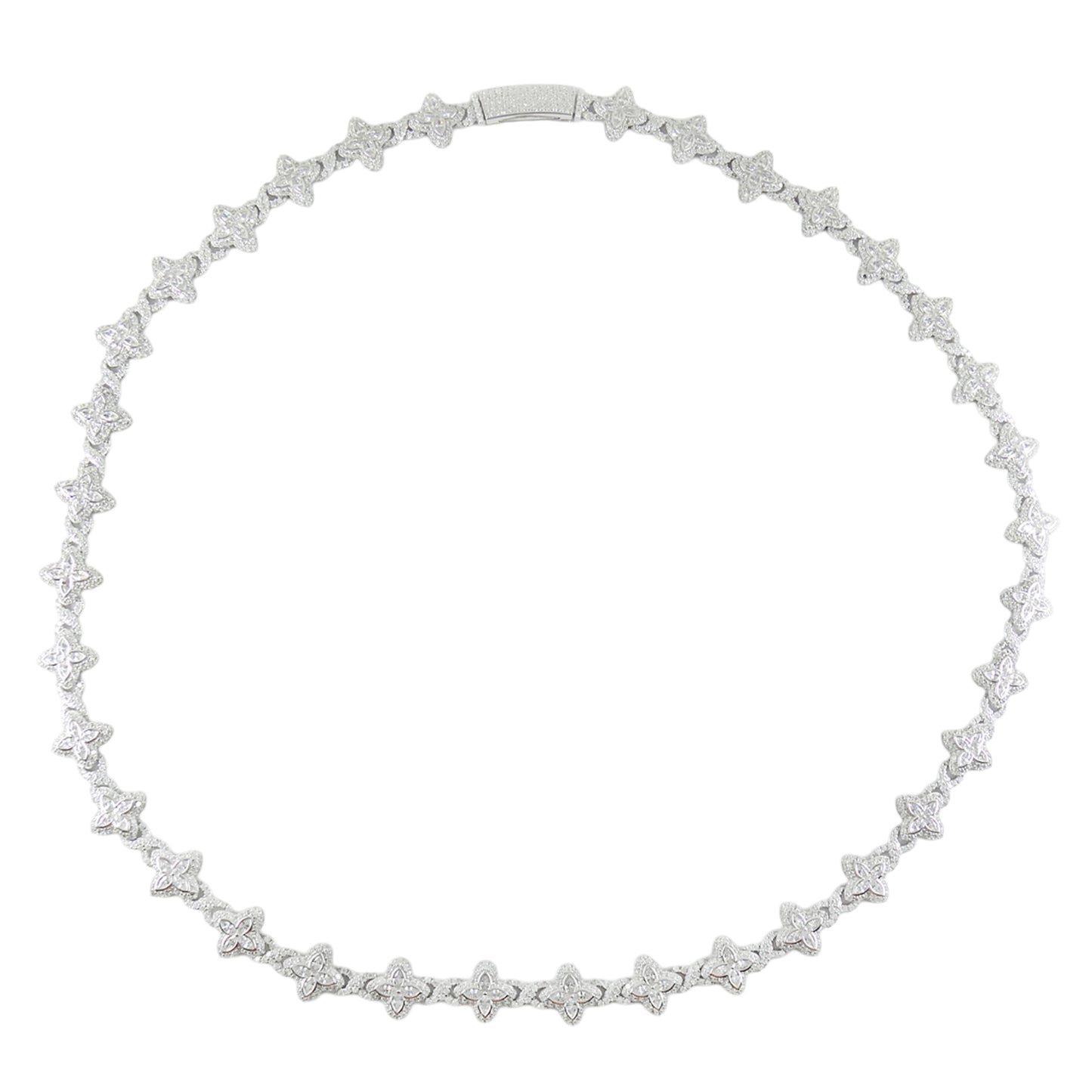 10MM Silver Necklace White Stones, Floral-Inspired Design