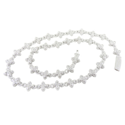 10MM Silver Necklace White Stones, Floral-Inspired Design