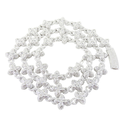 10MM Silver Necklace White Stones, Floral-Inspired Design