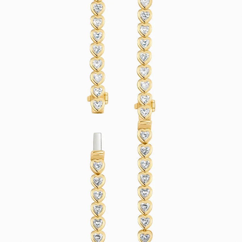 Heart Shaped Lab Diamond Bezel Tennis Bracelet (3 1/3 ct. tw.) in 14K Yellow Gold