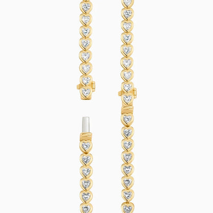 Heart Shaped Lab Diamond Bezel Tennis Bracelet (3 1/3 ct. tw.) in 14K Yellow Gold