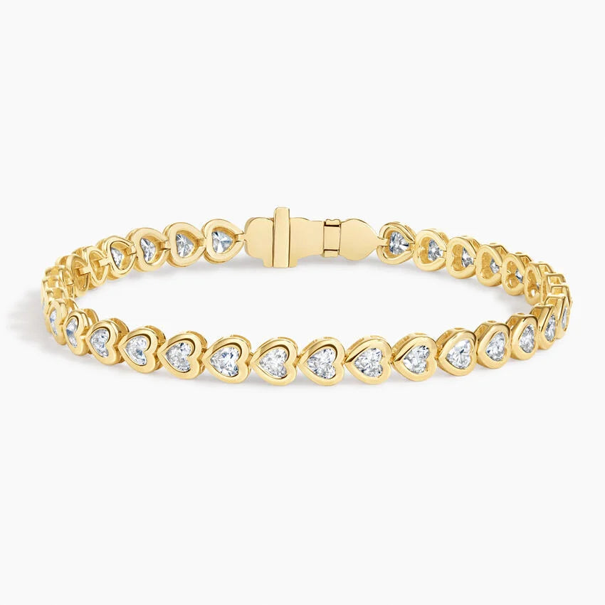 Heart Shaped Lab Diamond Bezel Tennis Bracelet (3 1/3 ct. tw.) in 14K Yellow Gold