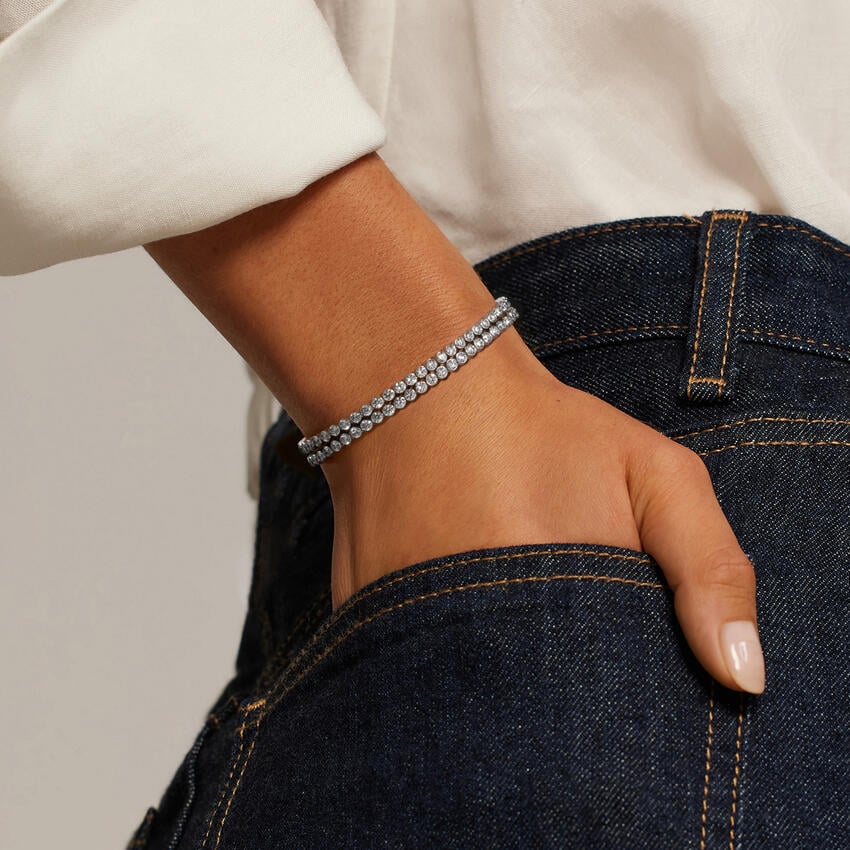 Double Row Lab Diamond Flexible Tennis Bangle Bracelet (8 ct. tw.) in 18K White Gold