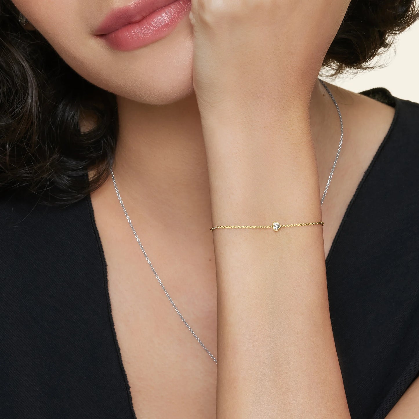 Heart Lab Diamond Bezel Bracelet (1/8 ct. tw.) in 14K Yellow Gold