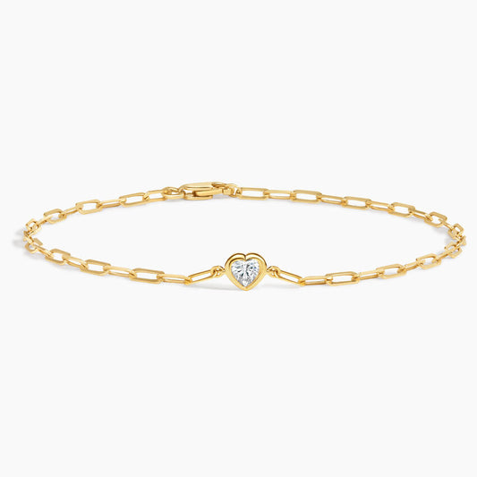 7 in. Heart Shaped Lab Diamond Paperclip Chain Bracelet (1/5 ct. tw.) in 14K Yellow Gold