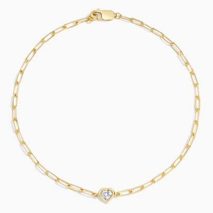 7 in. Heart Shaped Lab Diamond Paperclip Chain Bracelet (1/5 ct. tw.) in 14K Yellow Gold