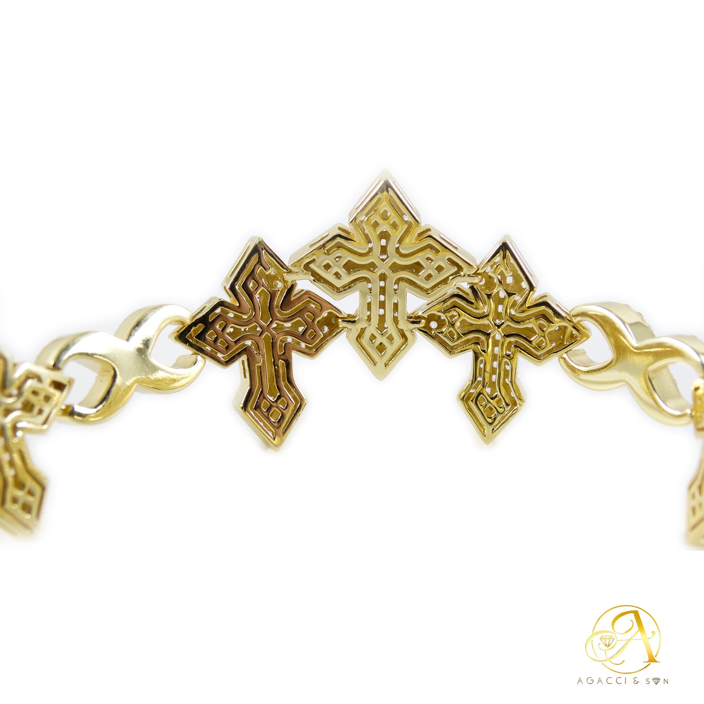 8-Inch Sterling Silver Cross Bracelet with White A5 Stones