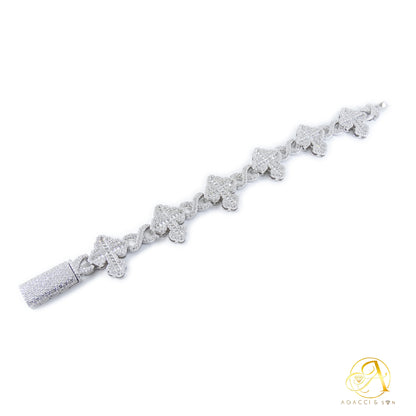 8.5-Inch Sterling Silver Bracelet with White Stones and Holy Cross Design