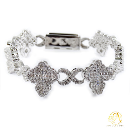 8.5-Inch Sterling Silver Bracelet with White Stones and Holy Cross Design