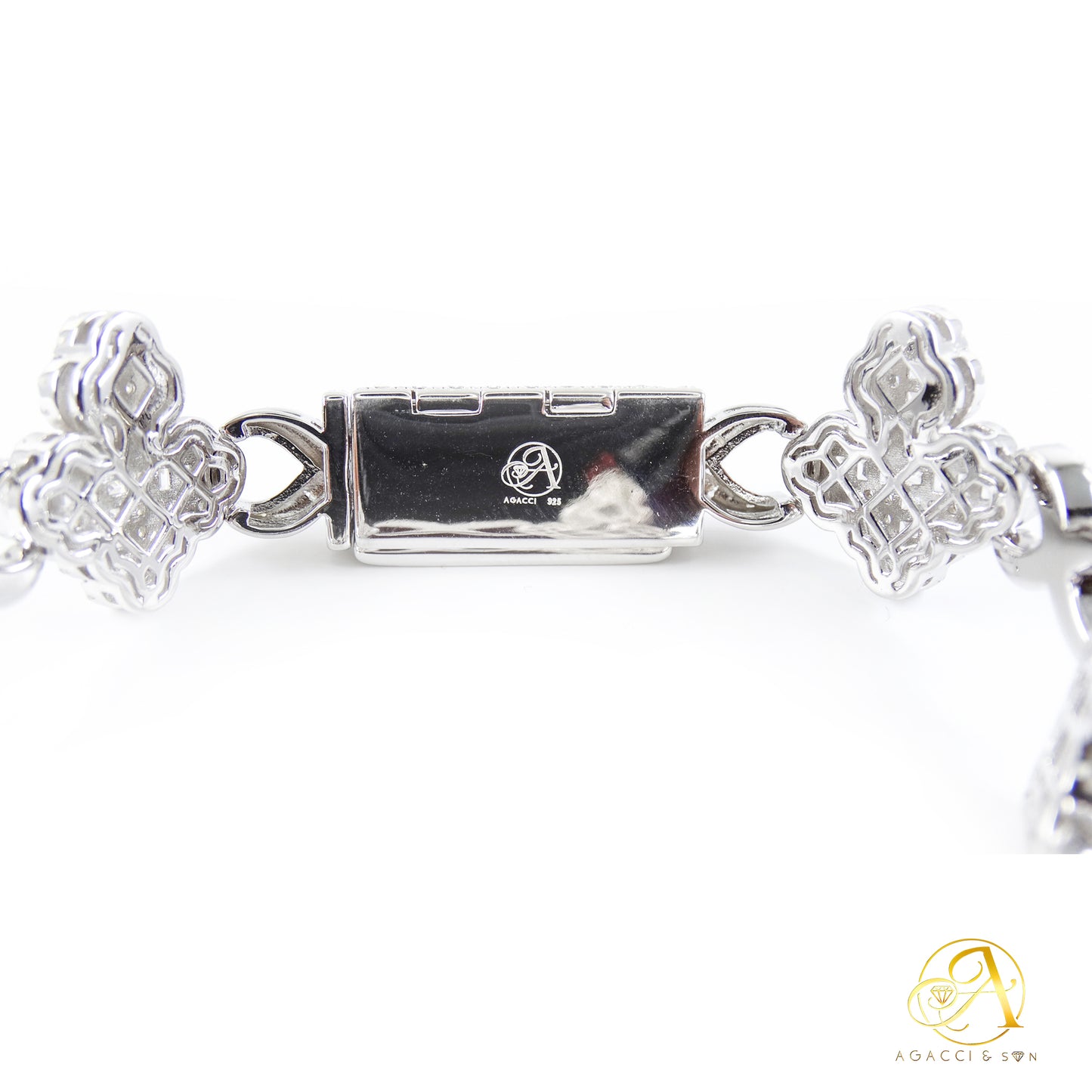 8.5-Inch Sterling Silver Bracelet with White Stones and Holy Cross Design