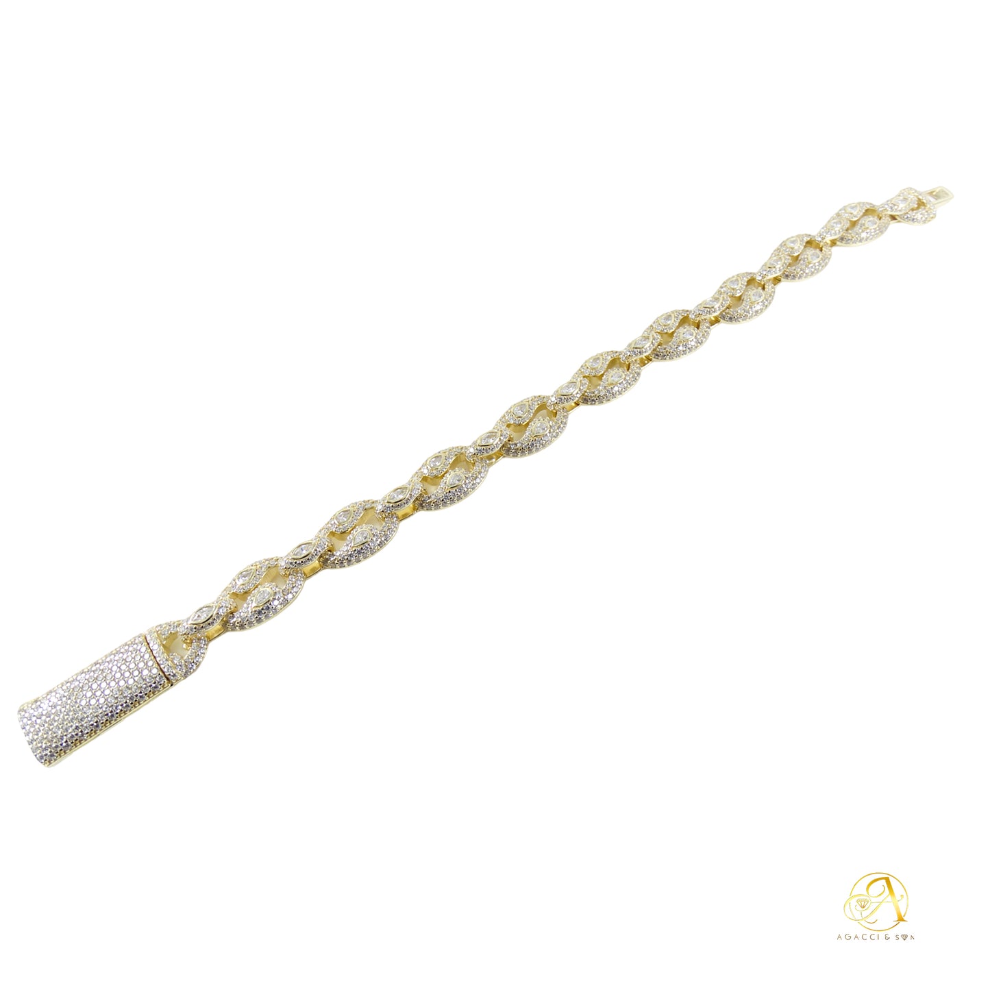 8 Inch-Gold, Rose Gold and Rhodium-Plated .925 Sterling Silver Bracelet with Stones