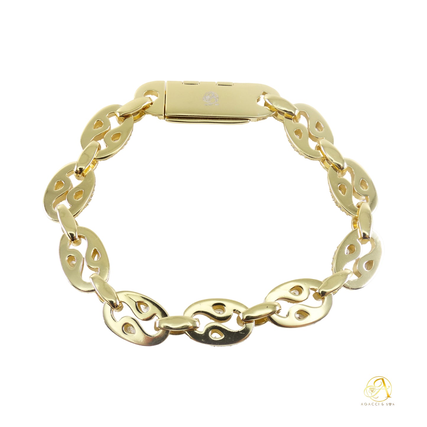 8 Inch-Gold, Rose Gold and Rhodium-Plated .925 Sterling Silver Bracelet with Stones