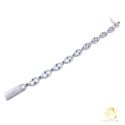 8 Inch-Gold, Rose Gold and Rhodium-Plated .925 Sterling Silver Bracelet with Stones