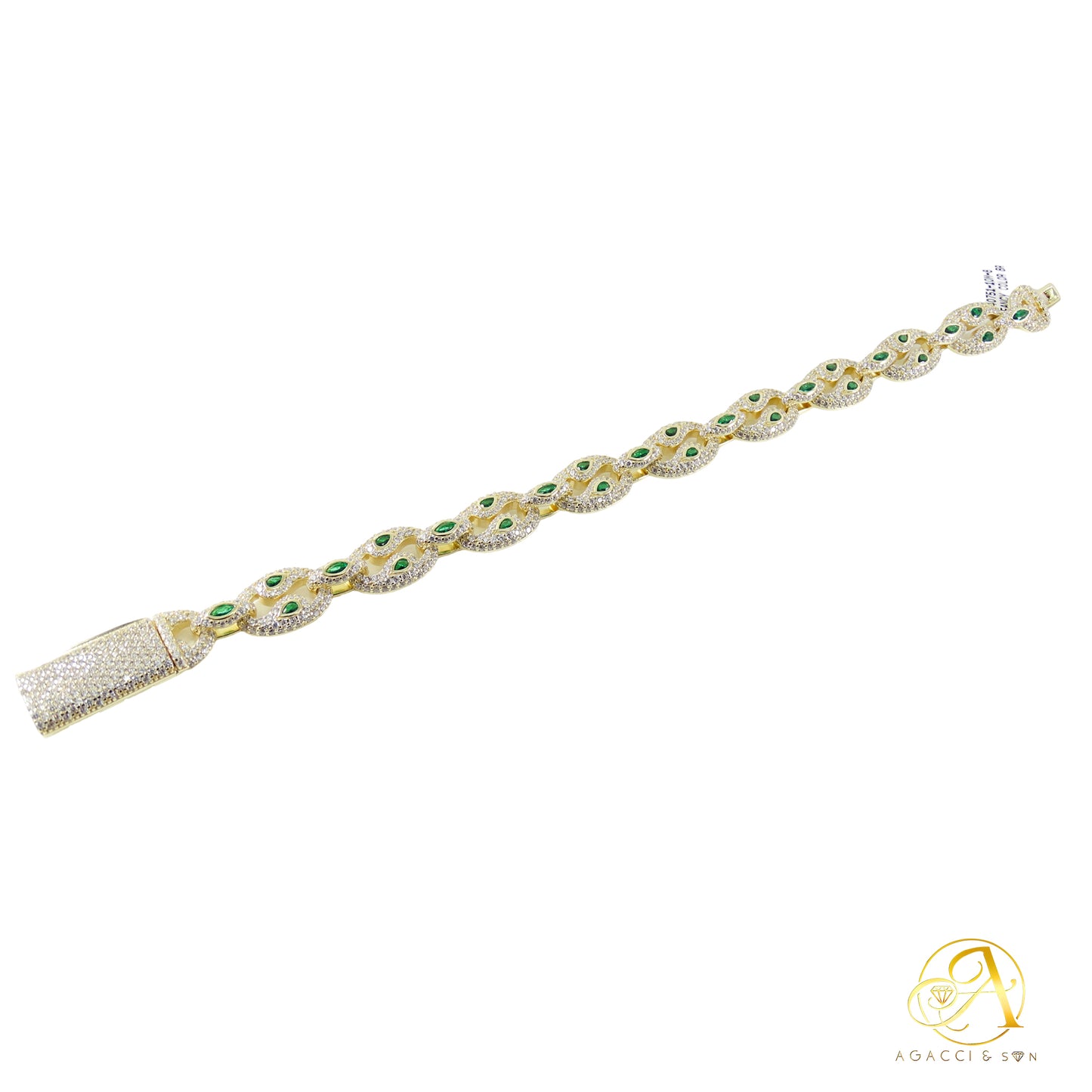 8 Inch-Gold, Rose Gold and Rhodium-Plated .925 Sterling Silver Bracelet with Stones