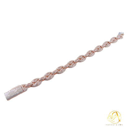 8 Inch-Gold, Rose Gold and Rhodium-Plated .925 Sterling Silver Bracelet with Stones