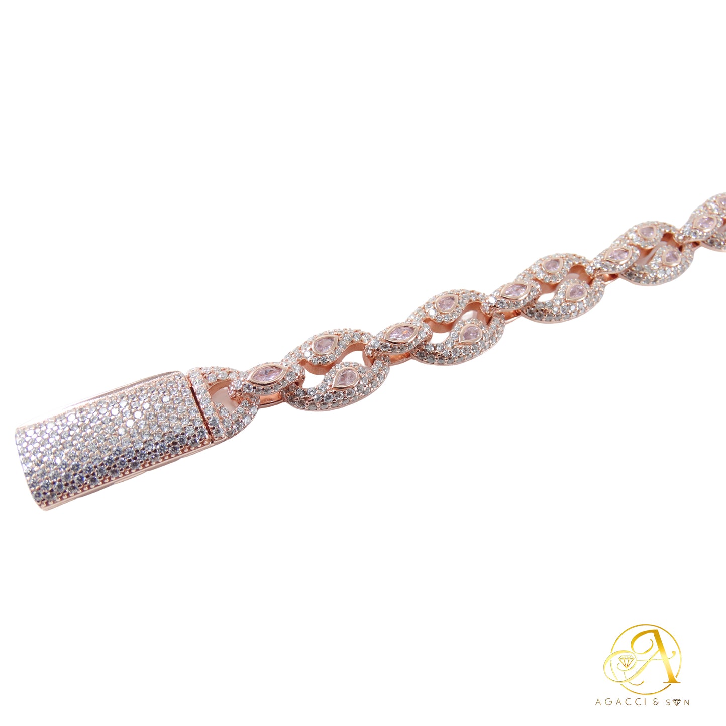 8 Inch-Gold, Rose Gold and Rhodium-Plated .925 Sterling Silver Bracelet with Stones