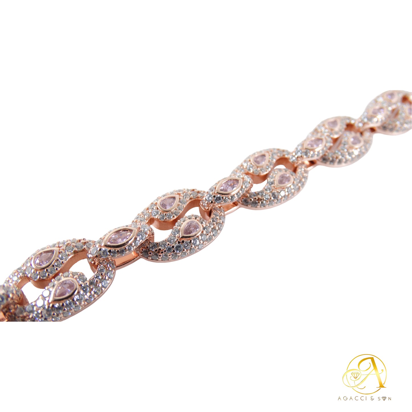 8 Inch-Gold, Rose Gold and Rhodium-Plated .925 Sterling Silver Bracelet with Stones