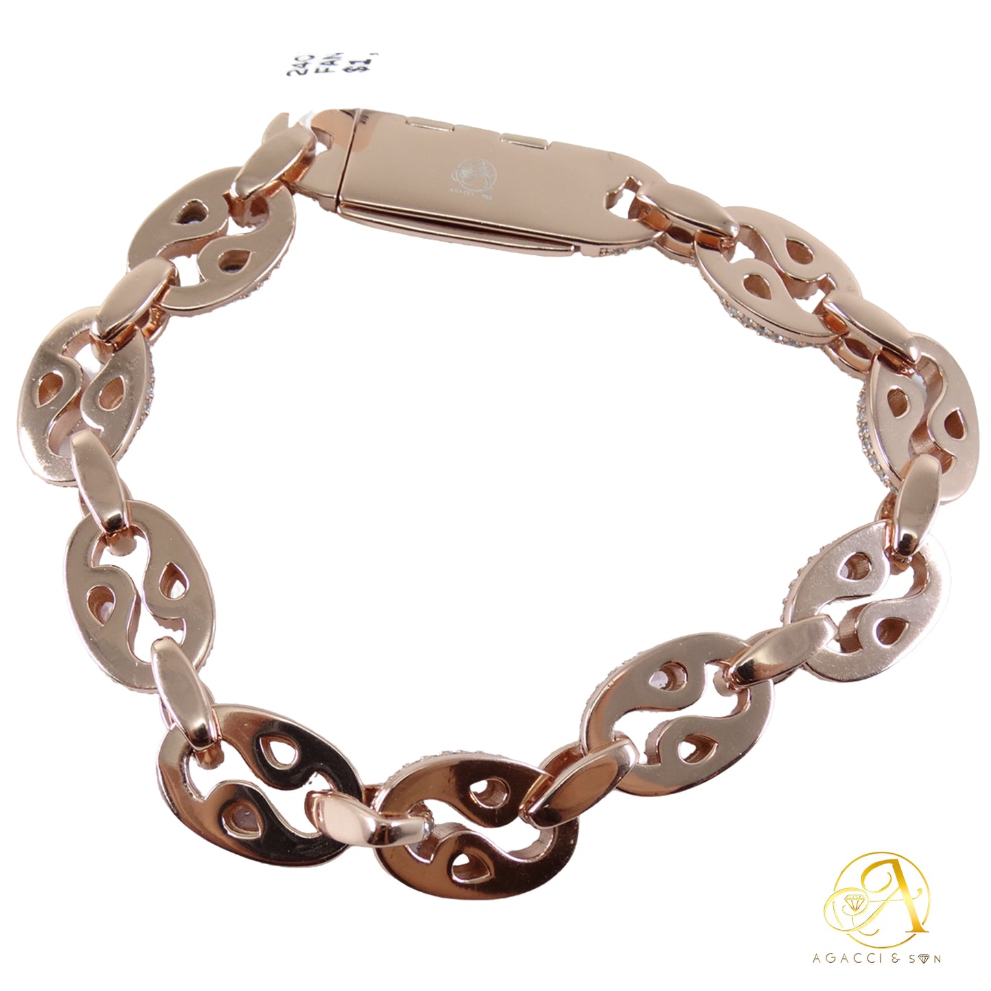 8 Inch-Gold, Rose Gold and Rhodium-Plated .925 Sterling Silver Bracelet with Stones