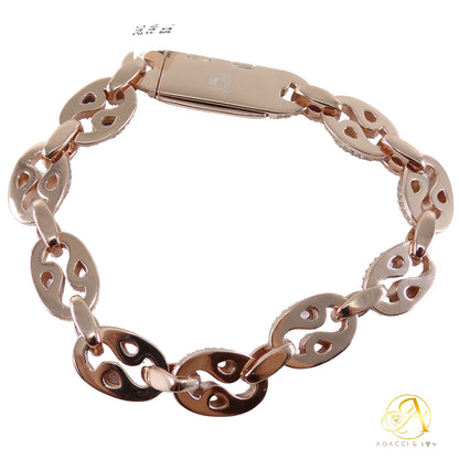 8 Inch-Gold, Rose Gold and Rhodium-Plated .925 Sterling Silver Bracelet with Stones