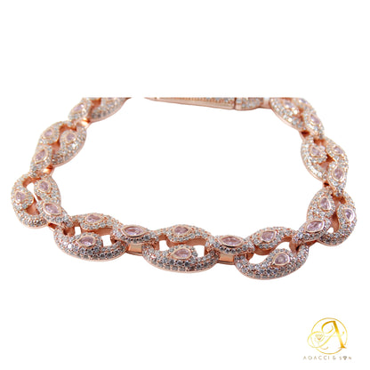 8 Inch-Gold, Rose Gold and Rhodium-Plated .925 Sterling Silver Bracelet with Stones