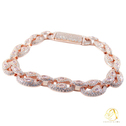 8 Inch-Gold, Rose Gold and Rhodium-Plated .925 Sterling Silver Bracelet with Stones