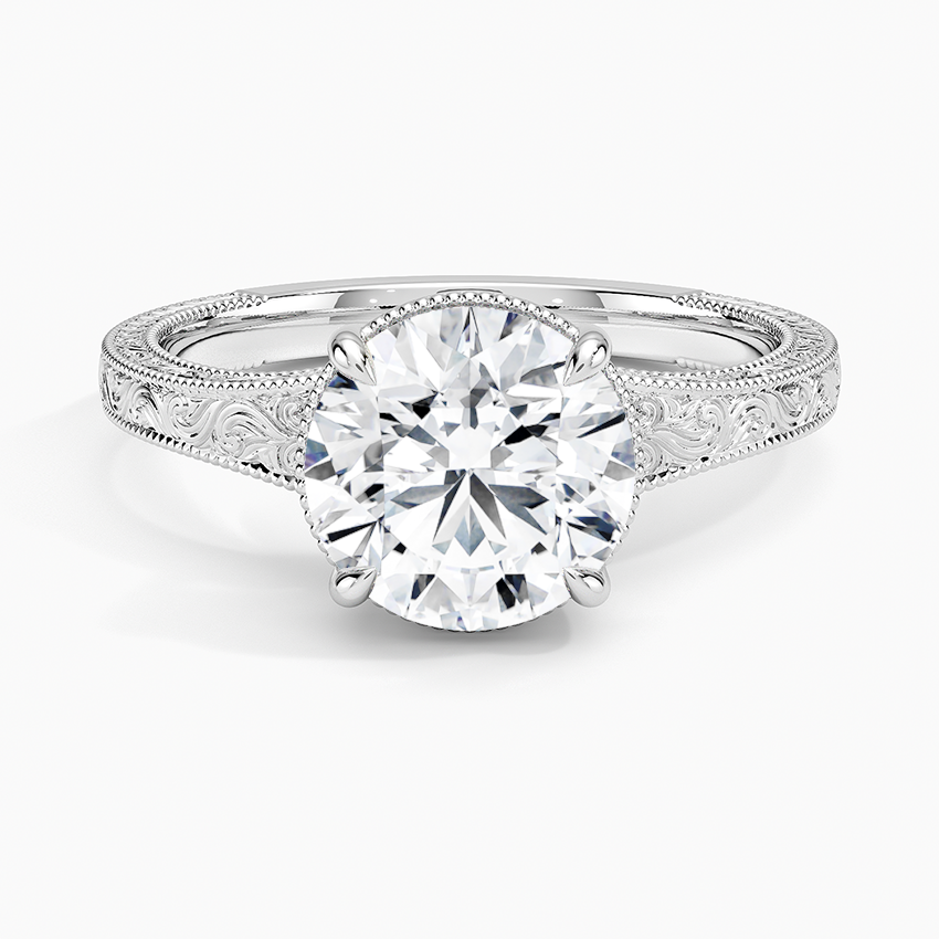 Tapered Elsie Engraved Solitaire Ring