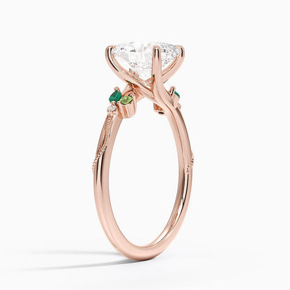 Camellia Milgrain Green Gemstone and Diamond Ring