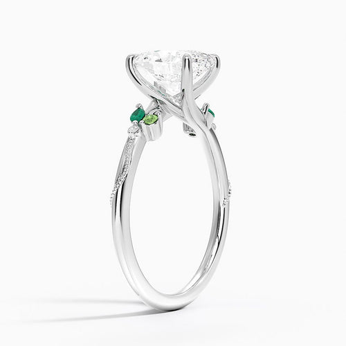 Camellia Milgrain Green Gemstone and Diamond Ring