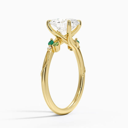 Camellia Milgrain Green Gemstone and Diamond Ring