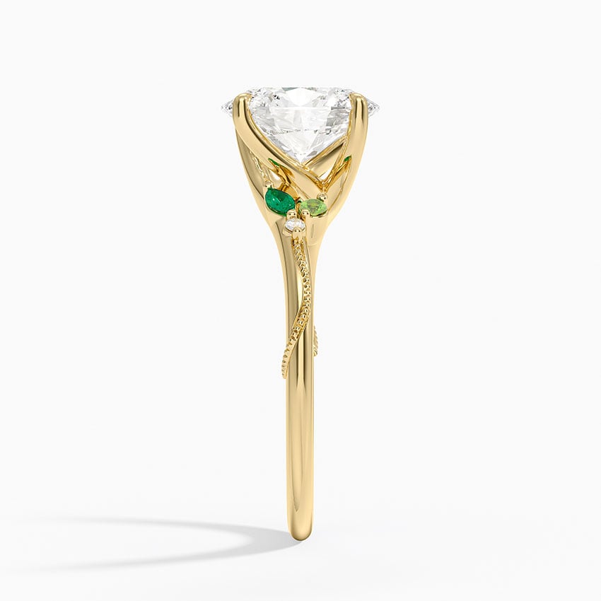 Camellia Milgrain Green Gemstone and Diamond Ring