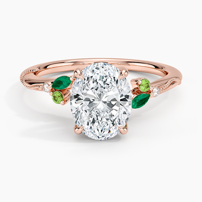 Camellia Milgrain Green Gemstone and Diamond Ring