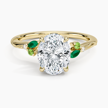 Camellia Milgrain Green Gemstone and Diamond Ring