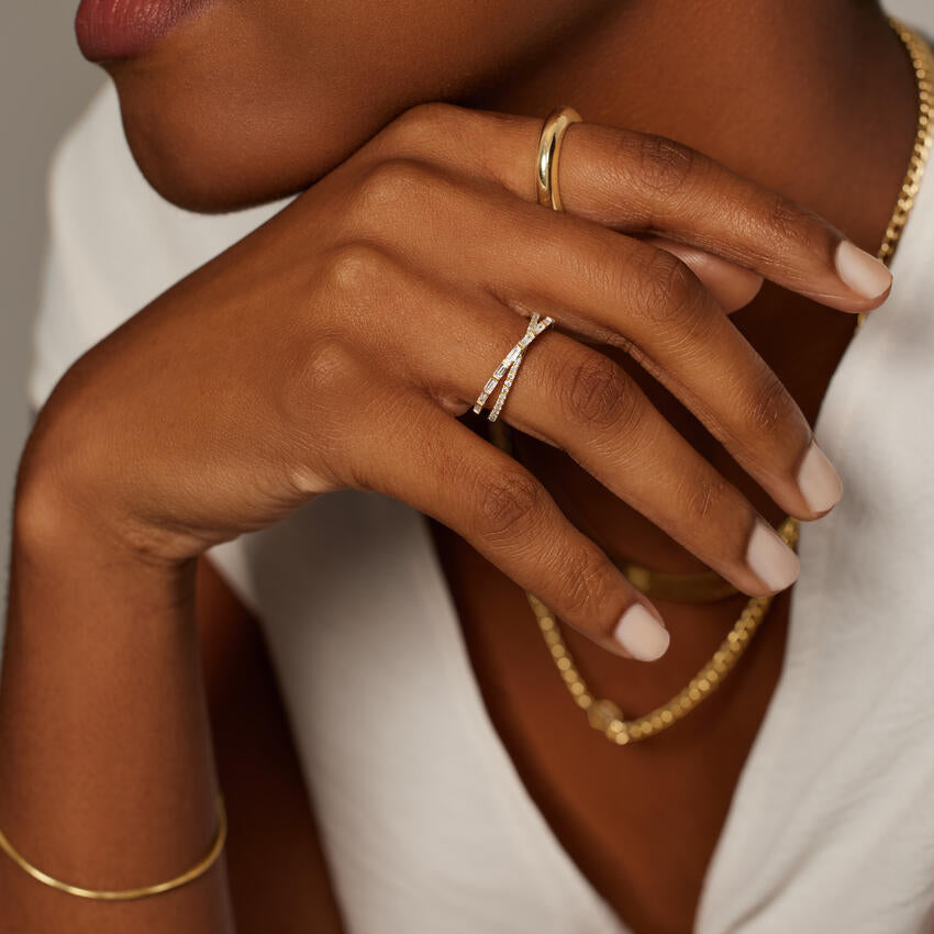 Baguette and Round Lab Diamond Crossover Ring (1/2 ct. tw.) in 14K White Gold