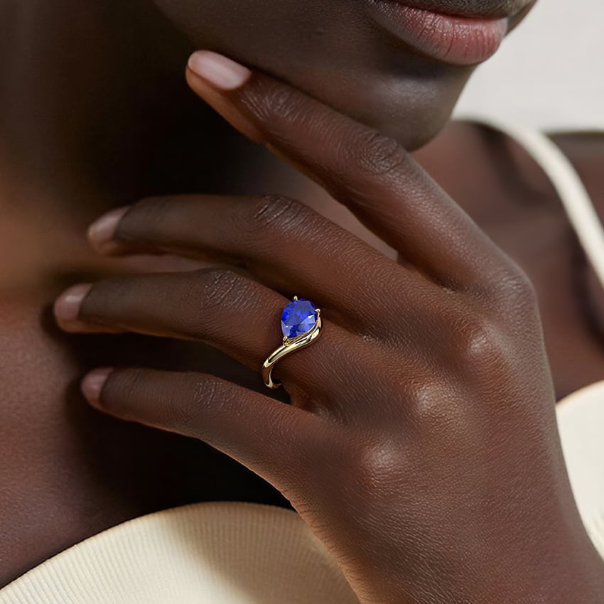 Silhouette Blue Lab Sapphire Cocktail Ring in 14K Yellow Gold