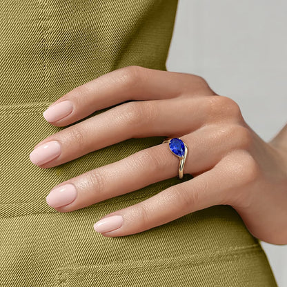 Silhouette Blue Lab Sapphire Cocktail Ring in 14K Yellow Gold