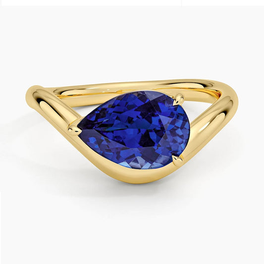 Silhouette Blue Lab Sapphire Cocktail Ring in 14K Yellow Gold