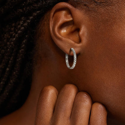 Small Perfect Luxe Hoop Lab Diamond Earrings in 14K White Gold