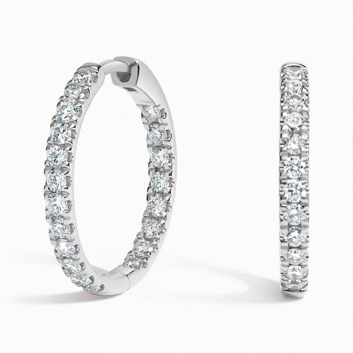 Small Perfect Luxe Hoop Lab Diamond Earrings in 14K White Gold