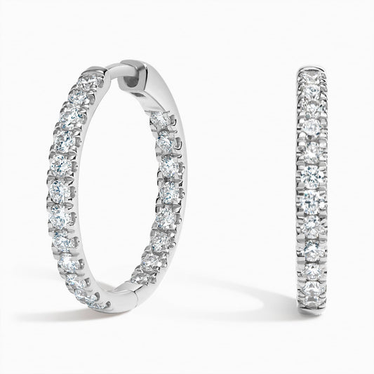 Small Perfect Luxe Hoop Lab Diamond Earrings in 14K White Gold