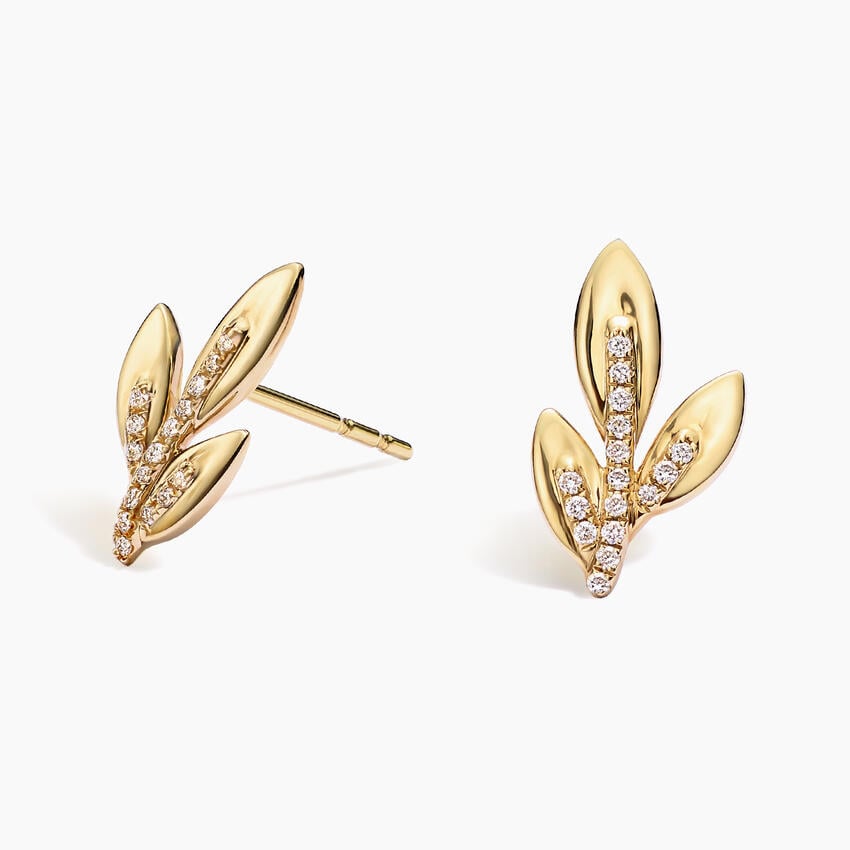 Jane Goodall Olive Branch Lab Diamond Stud Earrings (1/10 ct. tw.) in 14K Yellow Gold
