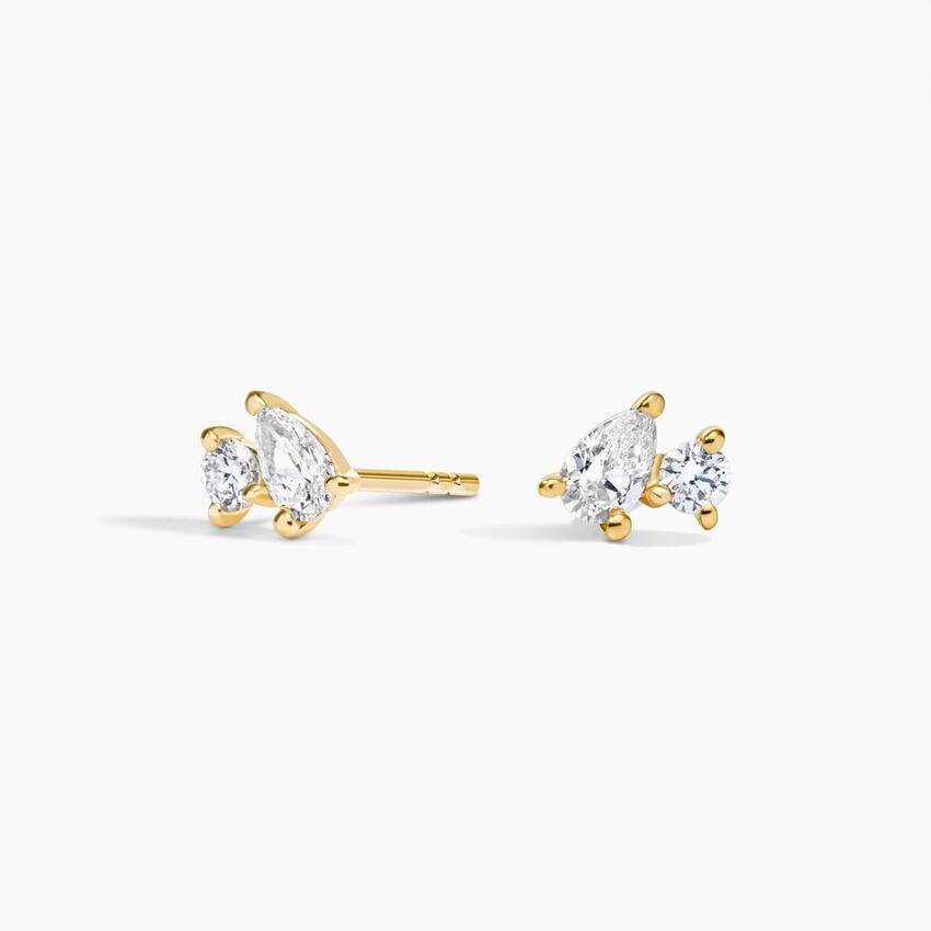 Pear Lab Emerald and Round Lab Diamond Toi et Moi Earrings (1/10 ct. tw.)