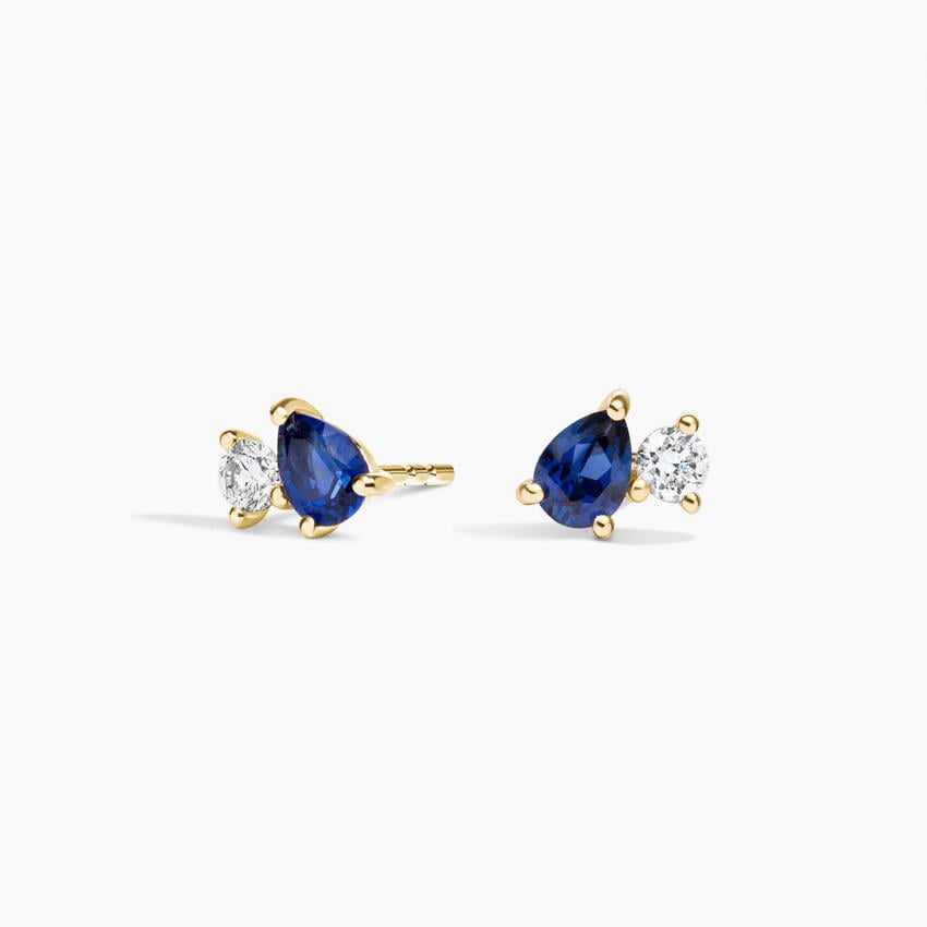 Pear Lab Emerald and Round Lab Diamond Toi et Moi Earrings (1/10 ct. tw.)