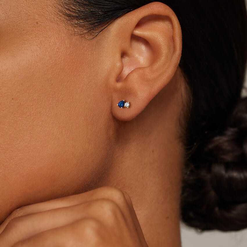 Pear Lab Emerald and Round Lab Diamond Toi et Moi Earrings (1/10 ct. tw.)